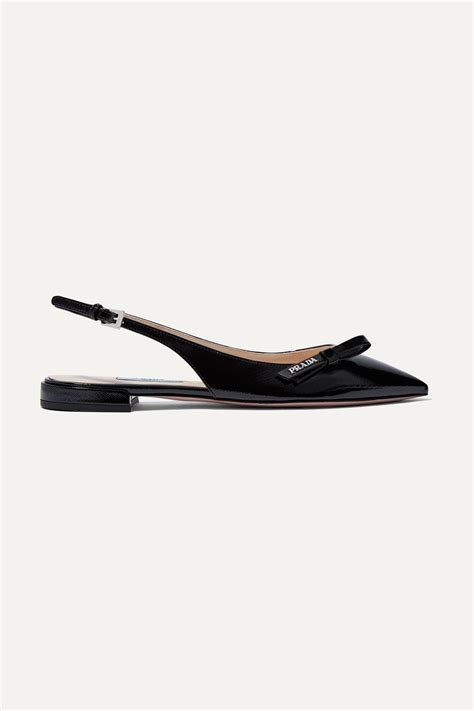 prada glossed textured-leather slingback flats